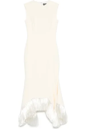 DAVID KOMA Raffia fringe-trim maxi dress