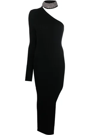 GIUSEPPE DI MORABITO Bead-embellished ribbed-knit asymmetric dress