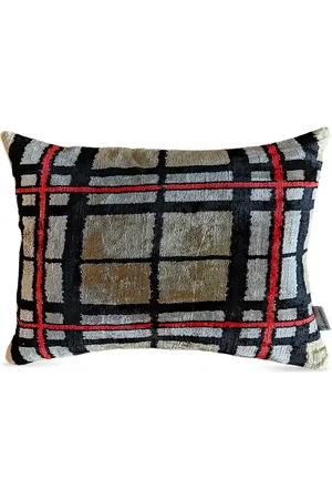 Les-Ottomans Check-pattern velvet-finish cushion