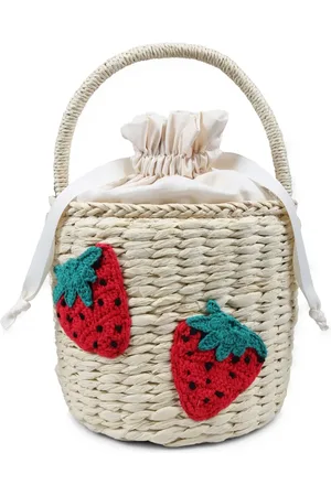 Stella McCartney Embroidered straw bucket bag