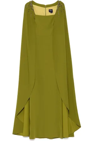 Marchesa Notte Embellished cape gown dress