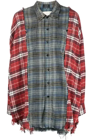 R13 Panelled plaid-print shirt