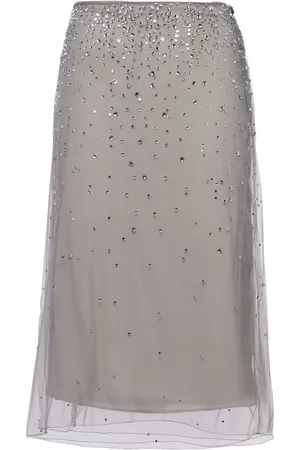 Prada Crystal-studded tulle midi skirt