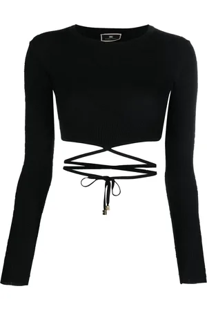 Elisabetta Franchi Tie-detailed cropped T-shirt