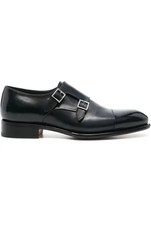 santoni Leather double-buckle shoes