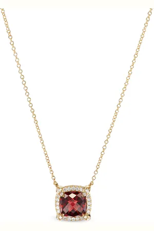 David Yurman 18kt yellow gold petite Chatelaine pav?? diamond and garnet pendant necklace