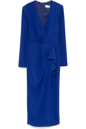 NISSA V-neck crepe midi dress