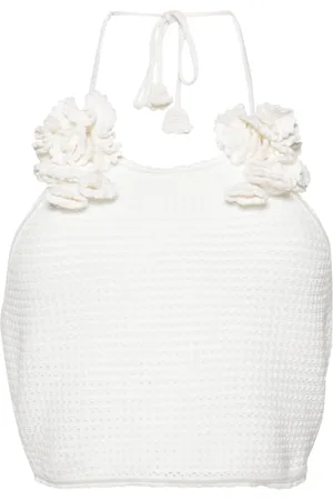 Self-Portrait Floral-appliqu?? halterneck tank top