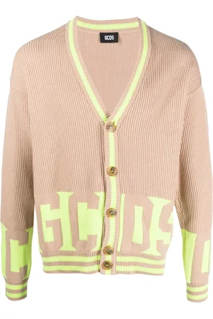 GCDS Logo-band ribbed-knit cardigan