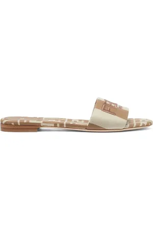 Fendi Signature Beige fabric slides