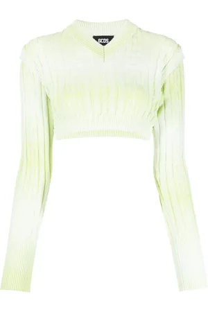 GCDS Braids faded-effect knitted crop top