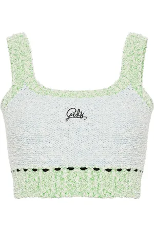 GCDS Logo-embroidered boucl?? cropped top