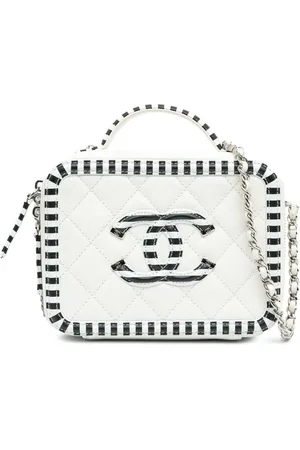 CHANEL 2019 Small Caviar CC Filigree Striped Case vanity bag