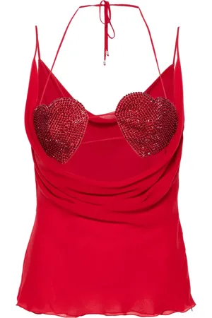 BLUMARINE Rhinestone-embellished georgette top
