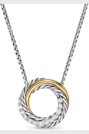 David Yurman 18kt yellow gold and sterling Crossover diamond pendant necklace (1.25mm)