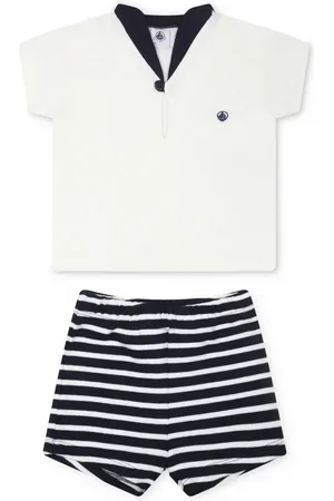 Petit Bateau Sailor-collar shorts set