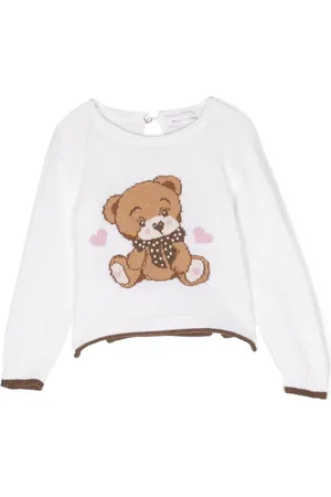 MONNALISA Intarsia-knitted bear wool jumper