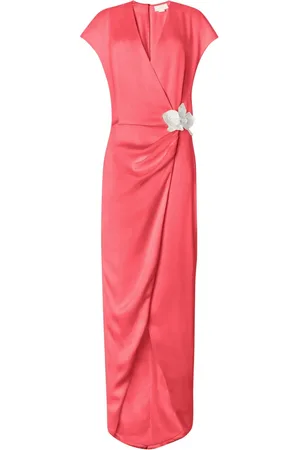 GENNY Orchid-brooch draped maxi dress