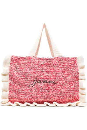 Ganni Embroidered-logo knitted tote bag