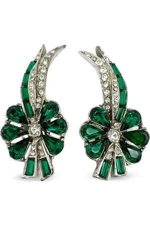 JENNIFER GIBSON JEWELLERY 1950s pre-owned Emerald Paste Floral clip-on earrings