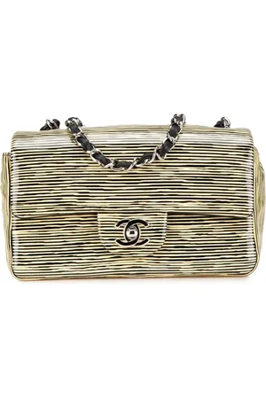 CHANEL 2014 Mini Rectangular Classic Patent Striped Single Flap crossbody bag