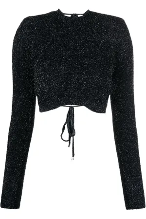 ROTATE Glitter-knit open-back cropped top