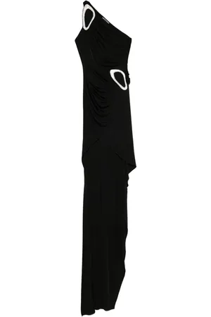 DAVID KOMA Crystal-buckle asymmetric gown