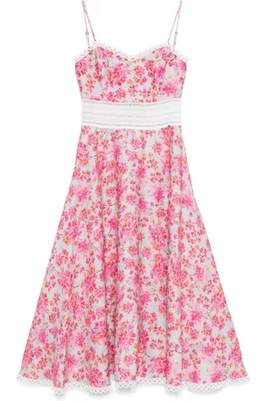 NISSA Floral-print linen midi dress