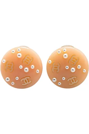 CHANEL 2003 Resin CC Faux Pearl Clip On Earrings costume earrings