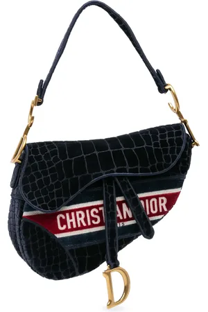 Dior 2021 Velvet Crocodile Effect Embroidered Saddle Bag shoulder bag