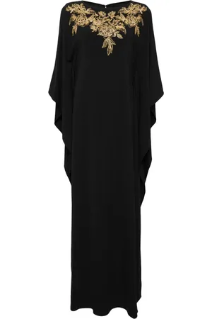 Marchesa Notte Floral-embroidered crepe kaftan dress