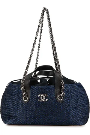 CHANEL 2014-2015 CC Straw and Caviar satchel
