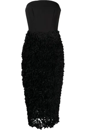 Marchesa Notte Floral-embroidery strapless midi dress
