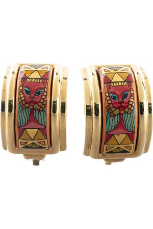 Hermès 20th Century Enamel Lion Head Cloisonne Clip On Earrings costume earrings