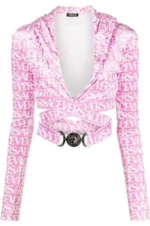 VERSACE All-Over velvet cropped hoodie