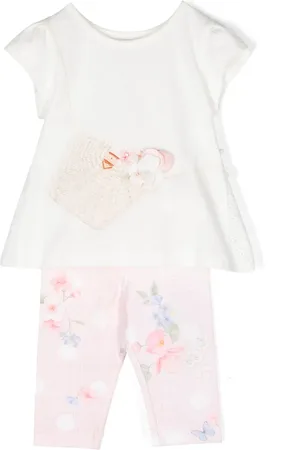 Lapin House Floral-appliqu?? ruffled tracksuit