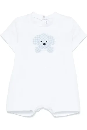 Il gufo Puppy-print seersucker romper