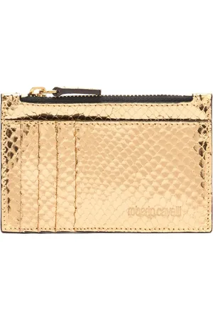 Roberto Cavalli Metallic leather card holder