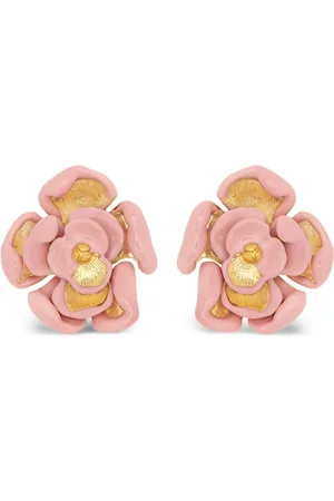 Oscar de la Renta Enamel Rose clip-on earrings