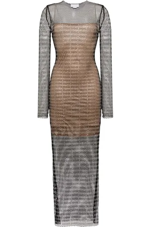 GENNY Crystal-embellished mesh maxi dress