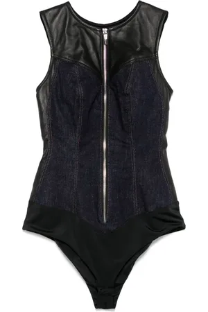 MITILIANE COUTURE Leather-insert denim bodysuit