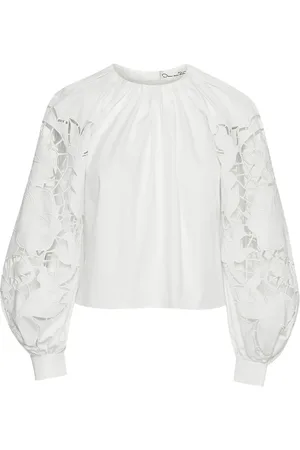 Oscar de la Renta English Rose cut-out poplin blouse