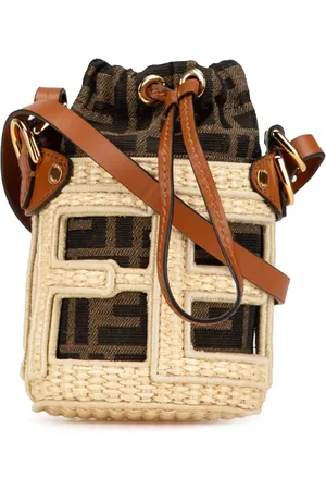 Fendi 2000-2010 Nano Zucca Straw and Canvas Step Out Bag bucket bag