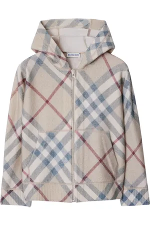 Burberry Check-pattern zip-up wool hoodie