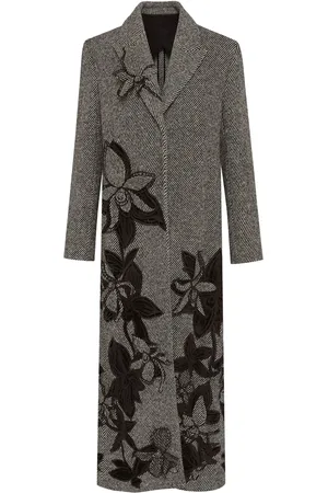 Oscar de la Renta Orchid embroidered wool coat