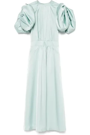 ROTATE Puff-sleeve satin midi dress