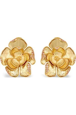 Oscar de la Renta Large Pav?? Rose clip-on earrings