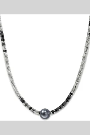 John Hardy Sterling- Heishi onyx and pearl necklace