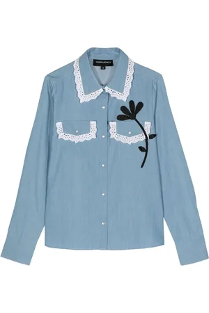 Cynthia Rowley Floral-appliqu?? cotton shirt