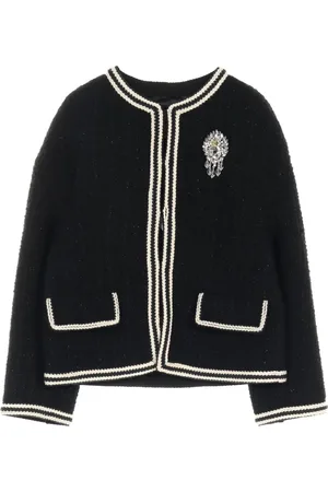 Gucci 2020s brooch-detailing tweed jacket